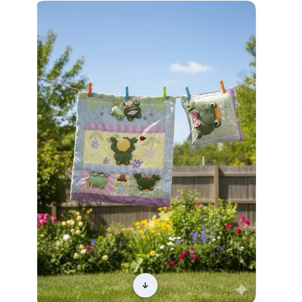 Rare Vintage Kiddy Leap Frog Baby Quilt With Pillow Tags Attached.